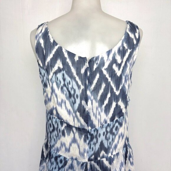 Peruvian Connection Ikat Fit and Flare Blue & White Sleeveless dress Size 10 - Picture 3 of 11